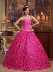 Strapless Ball Gown Fabric with Rolling Flowers Best Quinveanera Dresses Beadings