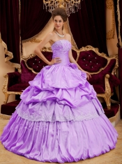 Strapless Ball Gown Lilac Lavender Appliques Hand Made Flower Taffeta Best Quinceanera Dresses