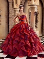 Strapless Ball Gown Ruffles Organza Muti-color Ball Gown Best Quinceanera Dresses