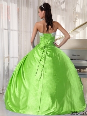 Strapless Beading Ball Gown Taffeta Spring Green Best Quinceanera Dresses