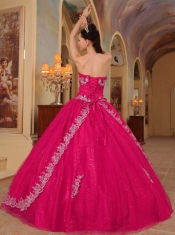 Strapless Embroidery and Beadings Organza Sweetheart  Hot Pink 2014 Spring Quinceanera Dresses