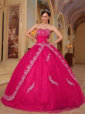 Strapless Embroidery and Beadings Organza Sweetheart  Hot Pink 2014 Spring Quinceanera Dresses