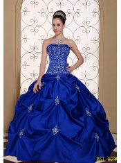 Strapless Embroidery Taffeta Pick-ups Blue Ball Gown Best Quinceanera Dresses