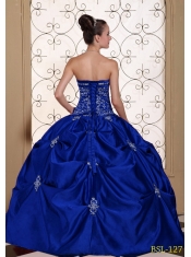 Strapless Embroidery Taffeta Pick-ups Blue Ball Gown Best Quinceanera Dresses