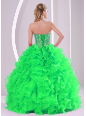 Strapless Green Organza Lace-up Sweetheart Beautiful Quinceanera Dress