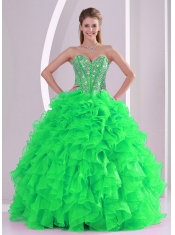 Strapless Green Organza Lace-up Sweetheart Beautiful Quinceanera Dress