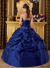 Strapless Navy Blue Ball Gown Beading Appliques Taffeta Dark Blue Best Quinceanera Dresses