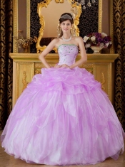Strapless Ruffles Ball Gown Lavender Organza Spring Quinceanera Dresses