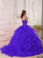 Strapless Ruffles Embroidery Ball Gown Purple Organza