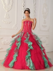 Strapless Ruffles Satin and Organza Ball Gown Strapless Best Quinceanera Dresses 2014