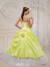 Strapless White and Yellow Ball Gown Taffeta and Tulle  Spring Quinceanera Dresses 2014