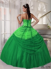 Straps Ball Gown Tulle Green Beadings Spring Quinceanera Dresses 2014