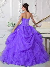Straps Organza Purple Lace-up Beadings Strapless Best Quinceanera Dresses