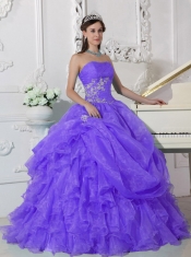 Straps Organza Purple Lace-up Beadings Strapless Best Quinceanera Dresses