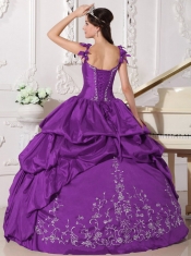 Straps Purple Embroidery Beadings Taffeta Purple Ball Gown Best Quinceanera Dresses
