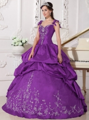 Straps Purple Embroidery Beadings Taffeta Purple Ball Gown Best Quinceanera Dresses
