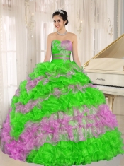 Stylish Multi-color 2013 Quinceanera Dress Ruffles With Appliques Sweetheart