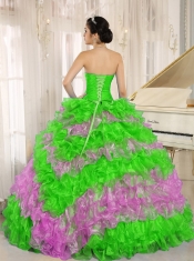 Stylish Multi-color 2013 Quinceanera Dress Ruffles With Appliques Sweetheart