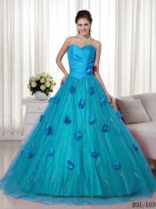 Sweet 16 Dresses A-line Sweetheart Brush Train With Tulle and Taffeta Hand Made Flowers