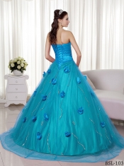 Sweet 16 Dresses A-line Sweetheart Brush Train With Tulle and Taffeta Hand Made Flowers