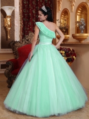 Sweet 16 Dresses In Apple Green A-line One Shoulder Floor-length With Tulle Ruch