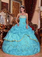 Sweet 16 Dresses In Aqua Blue Ball Gown Strapless With Organza Appliques