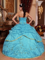 Sweet 16 Dresses In Aqua Blue Ball Gown Strapless With Organza Appliques