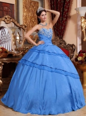 Sweet 16 Dresses In Blue Ball Gown Sweetheart With Floor-length Taffeta Appliques