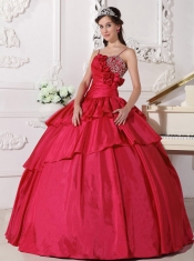 Sweet 16 Dresses In Coral Red Ball Gown Straps Floor-length With Taffeta Beading