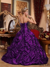 Sweet 16 Dresses In Eggplant Purple A-line Strapless Floor-length Taffeta Beading