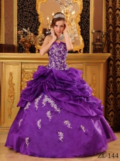 Sweet 16 Dresses In Eggplant Purple Ball Gown Strapless Floor-length With Organza Appliques
