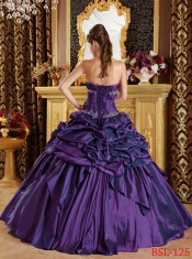 Sweet 16 Dresses In Eggplant Purple Ball Gown Strapless Floor-length With Pick-ups Taffeta