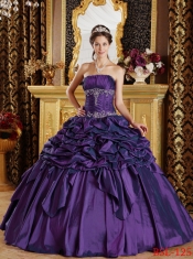Sweet 16 Dresses In Eggplant Purple Ball Gown Strapless Floor-length With Pick-ups Taffeta