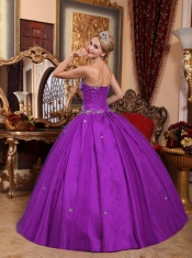Sweet 16 Dresses In Eggplant Purple Ball Gown Strapless With Taffeta and Tulle Appliques