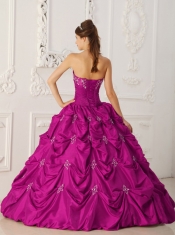 Sweet 16 Dresses In Fuchsia Ball Gown Strapless Floor-length Taffeta With Appliques and Beading