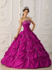 Sweet 16 Dresses In Fuchsia Ball Gown Strapless Floor-length Taffeta With Appliques and Beading Sweet 16 Dresses In Fuchsia Ball Gown Strapless Floor-length Taffeta With Appliques and Beading