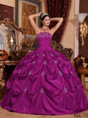 Sweet 16 Dresses In Fuchsia Ball Gown Strapless With Floor-length Taffeta Appliques