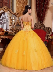 Sweet 16 Dresses In Gold Ball Gown Sweetheart Floor-length With Tulle Appliques