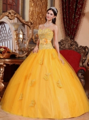 Sweet 16 Dresses In Gold Ball Gown Sweetheart Floor-length With Tulle Appliques