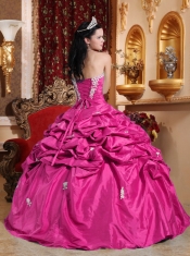 Sweet 16 Dresses In Hot Pink Ball Gown Strapless Floor-length With Taffeta Appliques