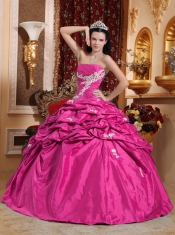 Sweet 16 Dresses In Hot Pink Ball Gown Strapless Floor-length With Taffeta Appliques