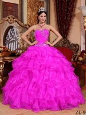 Sweet 16 Dresses In Hot Pink Ball Gown Sweetheart Floor-length With Organza Beading