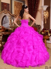 Sweet 16 Dresses In Hot Pink Ball Gown Sweetheart Floor-length With Organza Beading