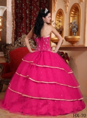 Sweet 16 Dresses In Hot Pink Ball Gown Sweetheart Floor-length With Satin and Tulle Beading