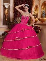 Sweet 16 Dresses In Hot Pink Ball Gown Sweetheart Floor-length With Satin and Tulle Beading