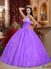 Sweet 16 Dresses In Lavender Ball Gown Strapless Floor-length With Organza Appliques