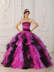 Sweet 16 Dresses In Multi-color Ball Gown Strapless With Organza Appliques and Ruffles