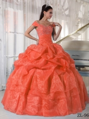 Sweet 16 Dresses In Orange Red Ball Gown Off The Shoulder With Taffeta and Organza Beading
