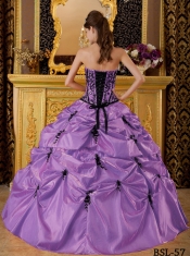 Sweet 16 Dresses In Purple Ball Gown Strapless Floor-length With Embroidery Taffeta
