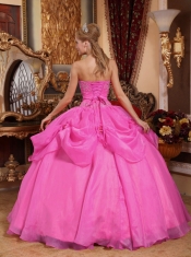 Sweet 16 Dresses In Rose Pink Ball Gown Sweetheart Floor-length With Appliques